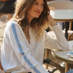 Side stripe sweater - Cream / Soft Blue