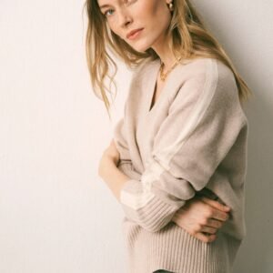 Merino side stripe sweater - Oyster / Ivory