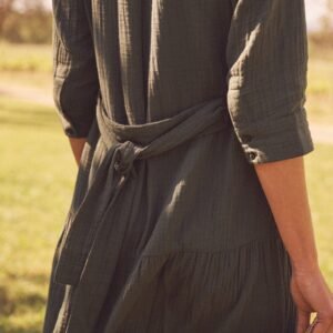 Cotton double cloth maxi dress - Khaki