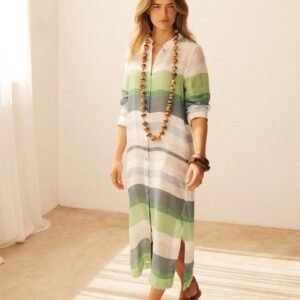 Gauze linen dress - Bold stripe