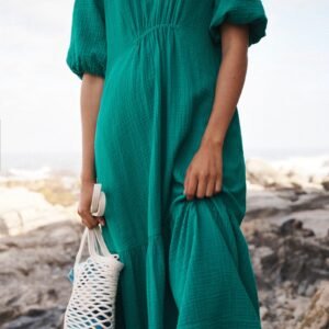 Cotton double cloth dress - Sea Green