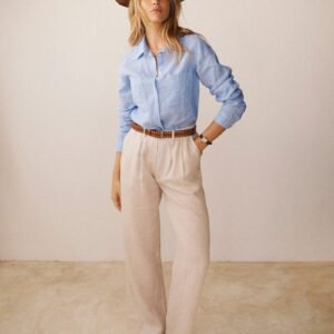 Pleated linen trouser - Oyster