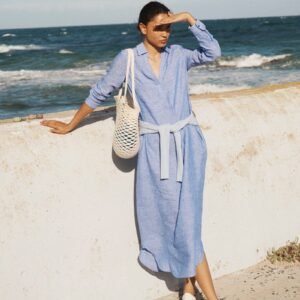 Linen cross dyed maxi dress - Bright Blue