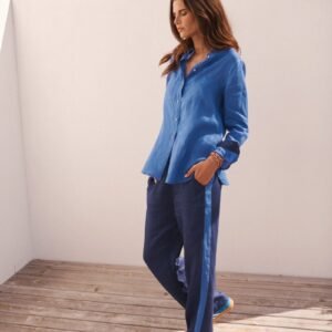 Linen side stripe trouser - Navy / Blue