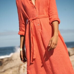 Gauze linen tunic dress - Orange