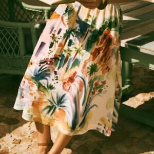 Silk scenic print skirt