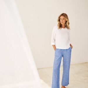 Linen side stripe trouser - Bright Blue / White