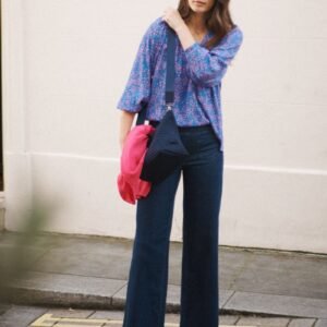 Denim wide leg pull on jean - Dark Wash