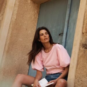 Cotton balloon sleeve T-shirt - Pink