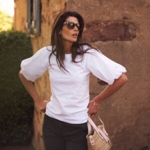 Cotton balloon sleeve T-shirt - White