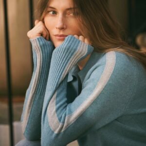 Merino side stripe sweater - Soft Teal / Grey