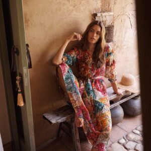 Cotton silk butterfly print dress