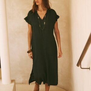 Gauze linen dress - Khaki