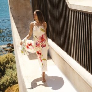 Silk orchid print maxi dress - Oyster