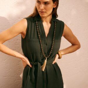 Cotton Double Cloth Dress - Khaki