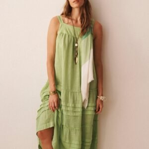 Gauze linen tiered dress - Lime Green